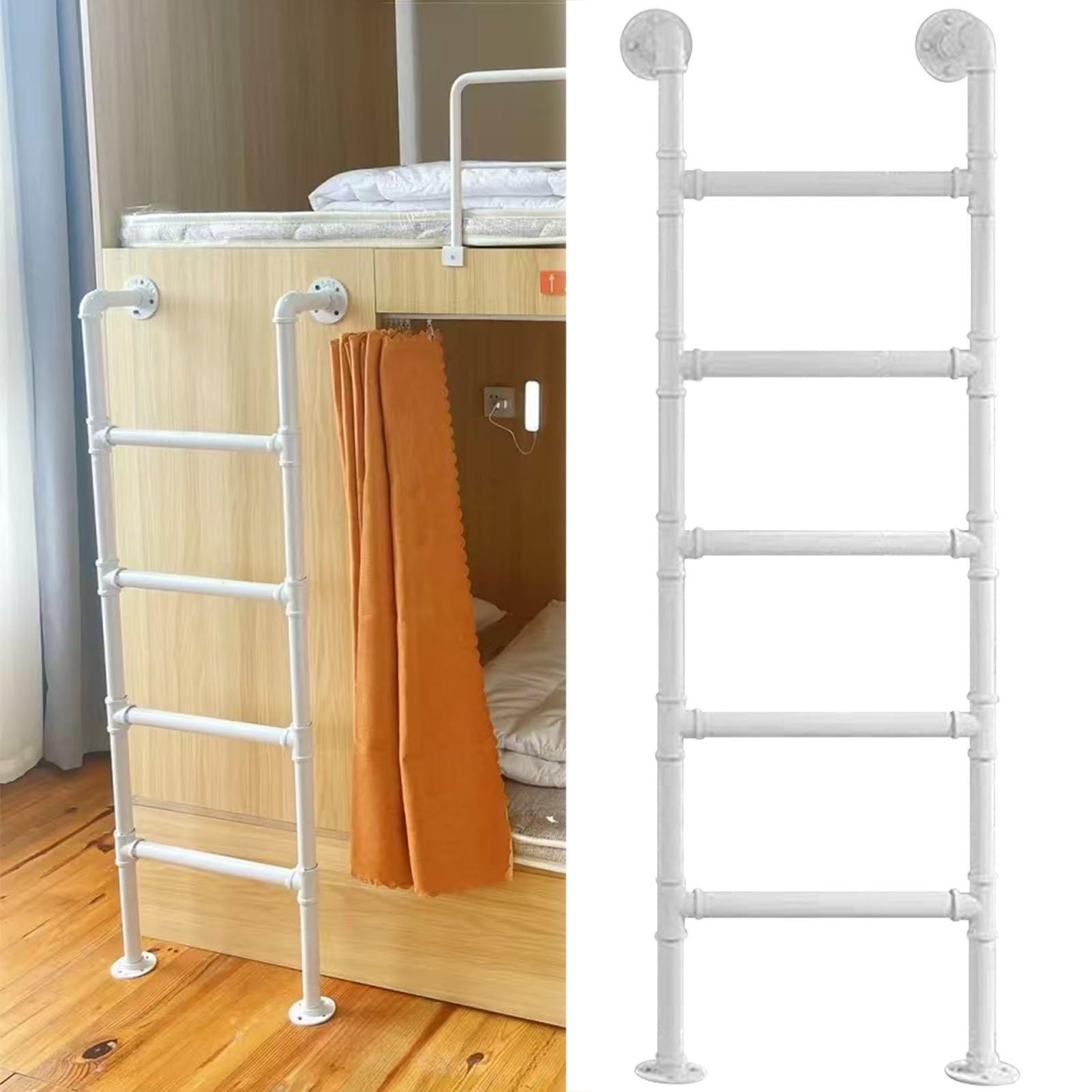 Scala a Muro Resistente a 3/4/5 gradini in Metallo per uscite di Emergenza in casa, Appartamento, Cantina, pozzetto Finestra, Scala antincendio, Camper, soffitta, Letto a Castello,
