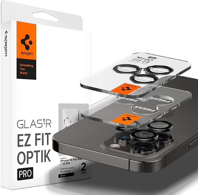 Spigen EZ Fit Optik Pro Tempered Glass Camera Lens Protector for iPhone 14 Pro / 14 Pro Max - 2 Pack (Black)
