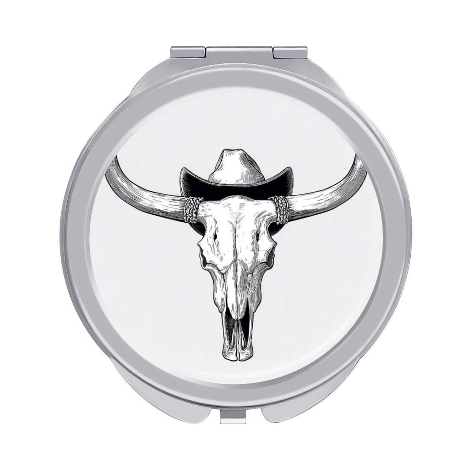 Jubonexis Bull Skull in Cowboy Hat Women Pocket Mirrors, Girls Small Portable Travel Makeup Mini Mirror