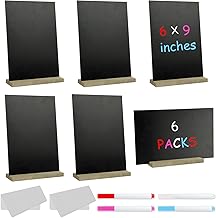 VIPITH 6Pack Double Sided Mini Chalkboard Signs,Wooden Rectangle Small Blackboard with 4 Erasable Blackboard Pens 2 Cleaning Cloth for School, Weddings, Party Food Signs, Message Board Signs (6x9)