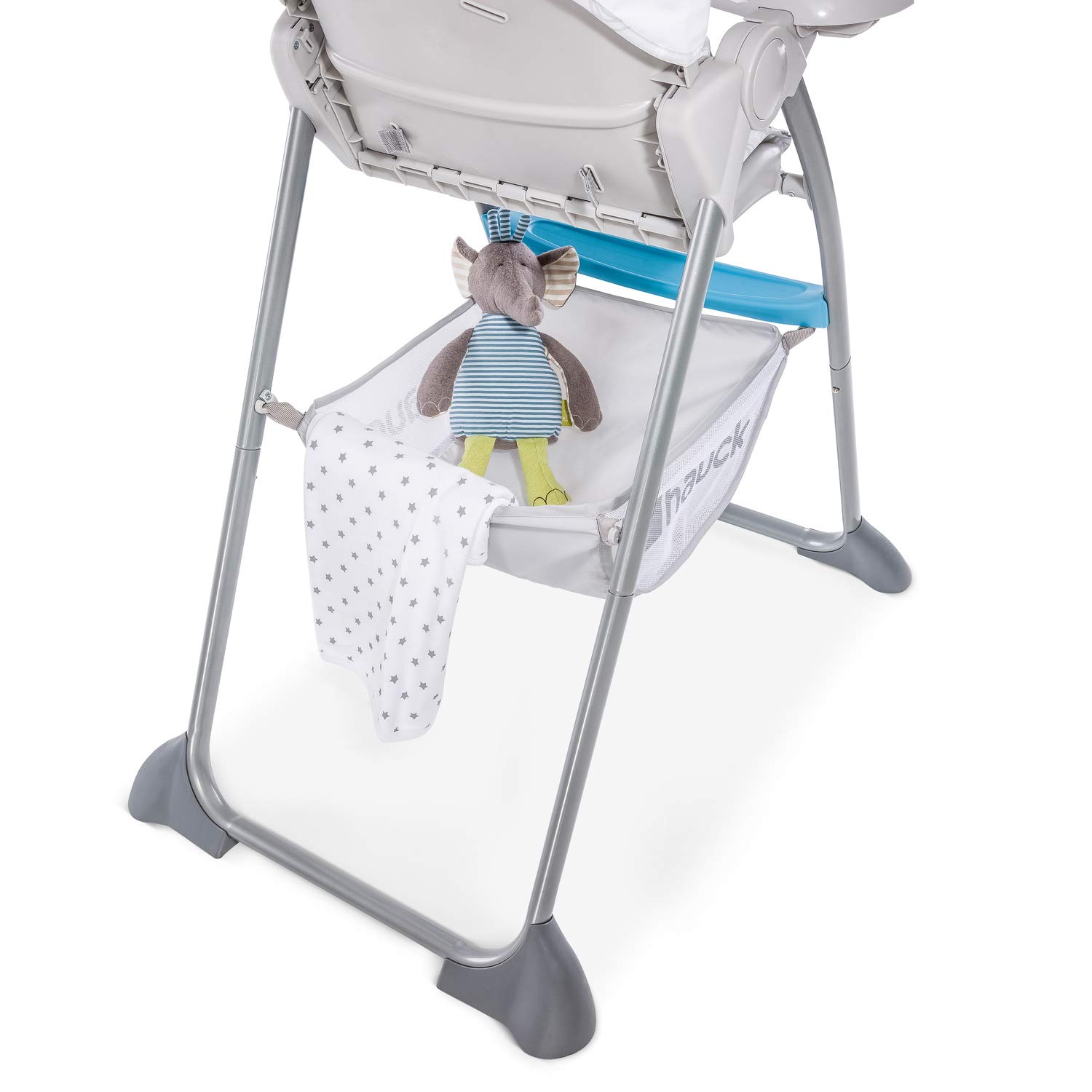 hauck Seggiolone Pappa Sit N Fold - Seggiolone Portatile da 6 Mesi fino a 15kg - Pieghevole, Compatto con Vassoio e Schienale Regolabile - Grande Cesto Portaoggetti - Blu/Grigio, Cerchi