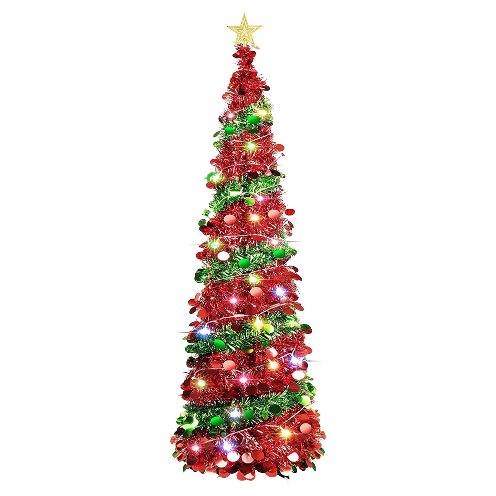 Décoration de Sapin de Noël Pliable à Paillettes pour Maison, Bureau, Magasin, décoration de Noël (Sapin de Noël Rouge et Vert)