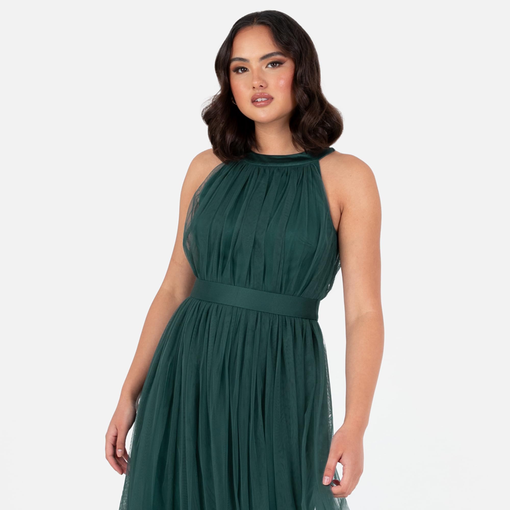 Anaya with Love Ladies Maxi Dress for Women Halter Neck Long Sleeveless with Belt A Line Evening Gown Ball Prom Wedding Guest Bridesmaid Vestito Donna (Pacco da 1)