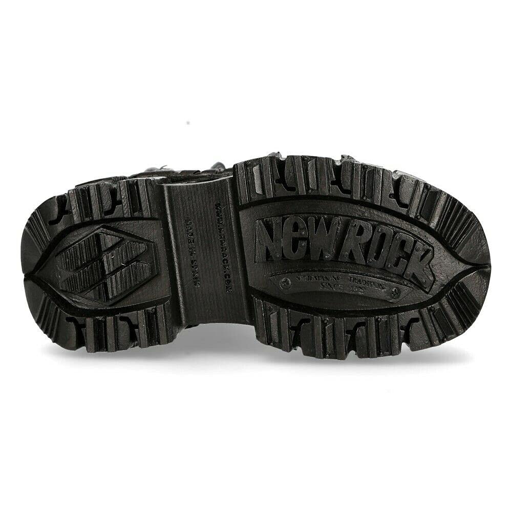 NEW ROCK TANK373-S1 Stivali Unisex con Piattaforma in Pelle Nera Stile Motociclista Gotico