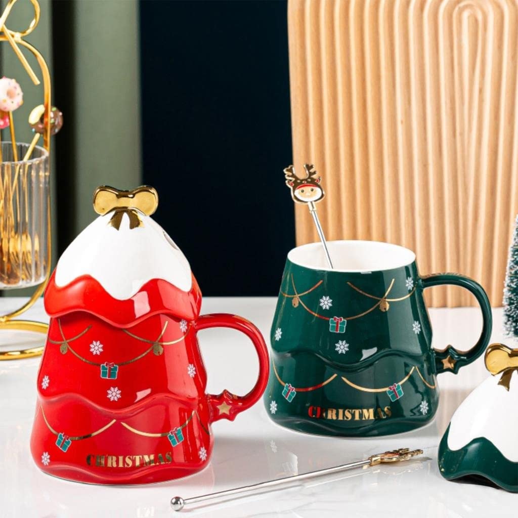 Podróżny kubek do kawy ceramiczny kubek, choinka trójwymiarowa łyżka z pokrywką kubek do kawy, kubek, gorące kubki kakao, nowość poranny kubek herbaty mleko, gorąca czekolada kubki kubek do kawy