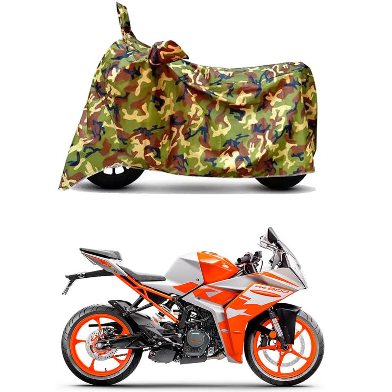 Image of Waterproof 100% PVC Coated Full Bike Scooty Two Wheeler Body Cover Compatible for KTM RC 200 /UV-Rays /Heat Protection /Birds Dropping /Scratchproof /Dust Proof /All Varients[6X6 Jungle Print]