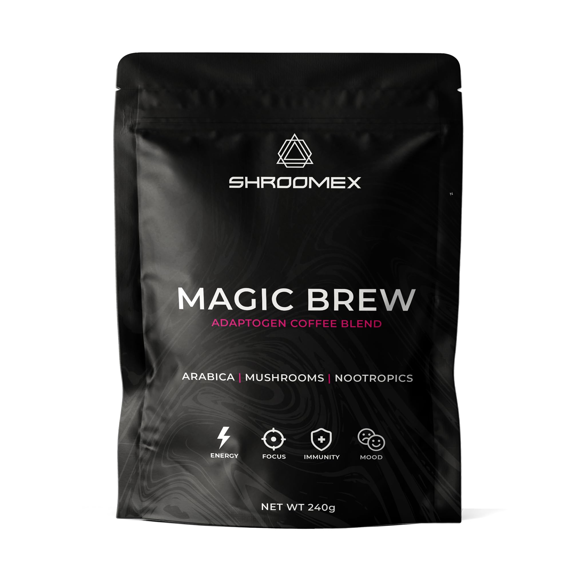 Magic Brew Adaptogen Coffee Blend 240g – Mushroom Coffee with Lions Mane, Ginseng, Rhodiola, Chaga & Cordyceps – To Boost Immunity, Gut Health, Focus & Energy – Vegan, Non-GMO & UK Made