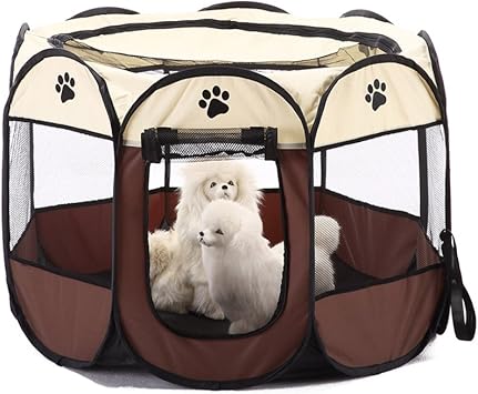 Amazon Pawstrip 犬小屋 ペットサークル 折り畳み コンパクト収納 犬用 猫用 ケージ 運動不足解消 老犬徘徊対策 ベージュ Pawstrip サークル プレイサークル 通販