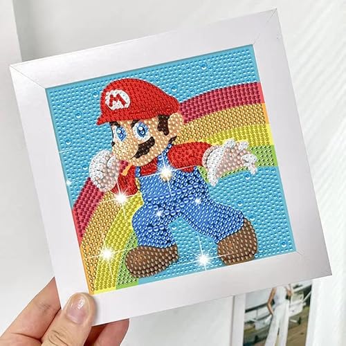 Hitomosu 5D Diamond Painting Stickers Kits, 4Pack Cartoon Anime Theme Mario Diamond Painting Stickers Paint By Numbers Kit,Diamond Art Dotz For Kids Boys Girls Ages 6-8-10-12(6"X6") #TOP3