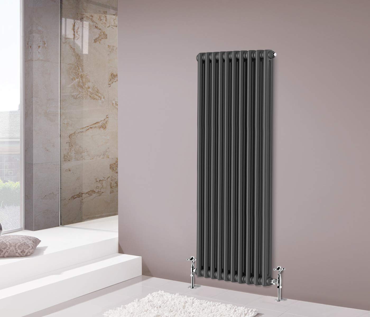 Nrg Anthracite 1500 X 470Mm Traditional 2 Column Radiators Vertical Central Heating Cast Iron Rads For Bathroom Living Room And Kitchen