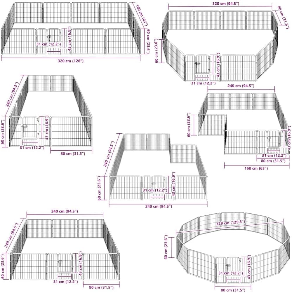 VidaXL Versatile Dog Playpen - Heavy-Duty 12 Panel Steel Construction - Indoor and Outdoor - Black - 31.5" x 23.6"