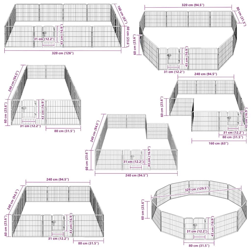 Parque para perros con 12 paneles de acero con recubrimiento en polvo, 80 x 60 cm, color negro, con puerta batiente, cerrojo de seguridad, plegable, portátil, para exterior, interior, jardín