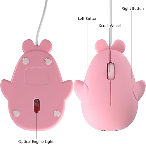 Miniatura 8 de Lindo ratón con cable, pequeño delfín USB con cable de 1600 DPI, ratón óptico de computadora, ratones portátiles con cable para viajes, oficina,