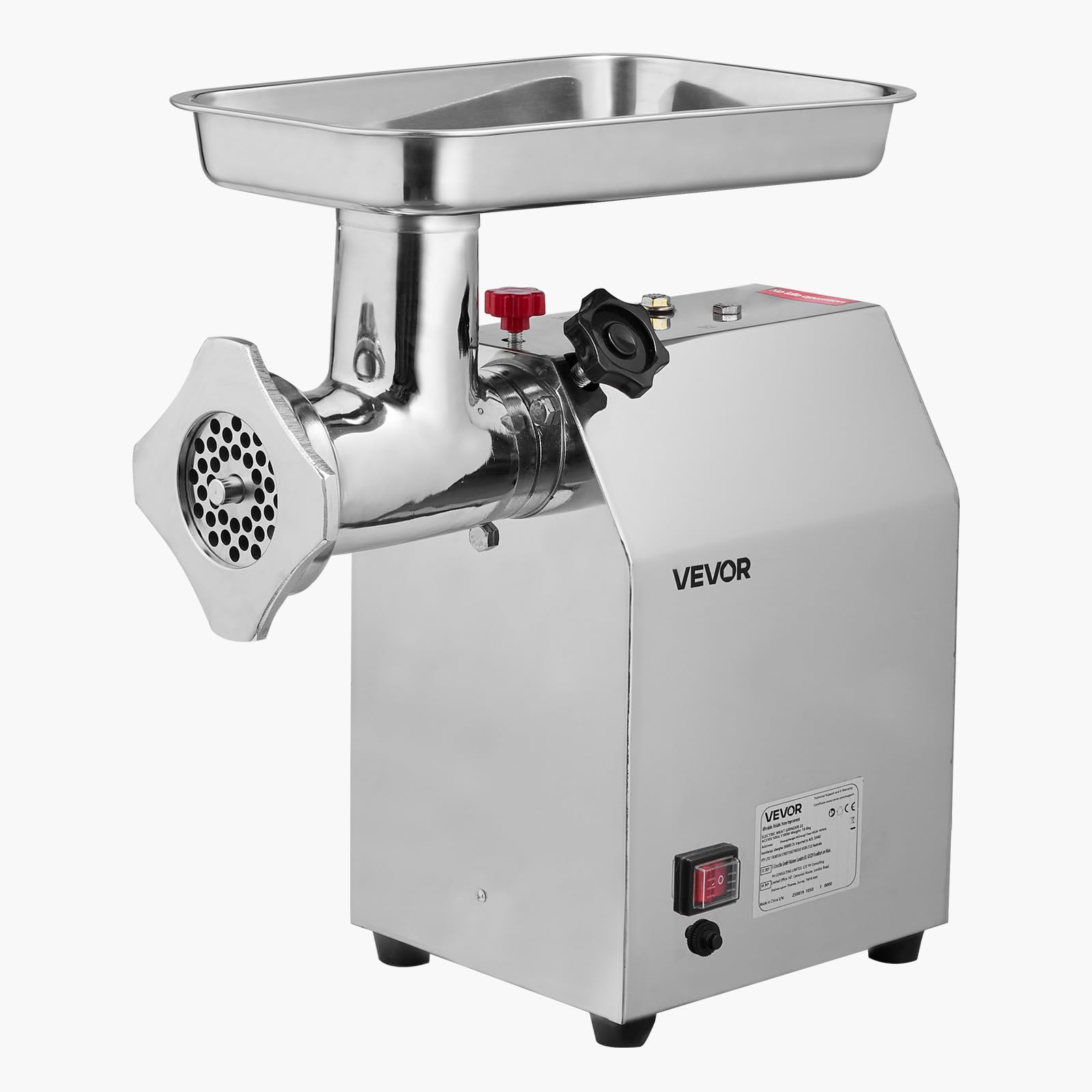 VEVOR Picadora de Carne Eléctrica de Encimera con Cuchilla, Capacidad de 4,2 kg/min, Placa de Molienda, Máquina para Hacer Salchichas, Acero Inoxidable para Cocina y Restaurante, 430 x 248 x 440 mm