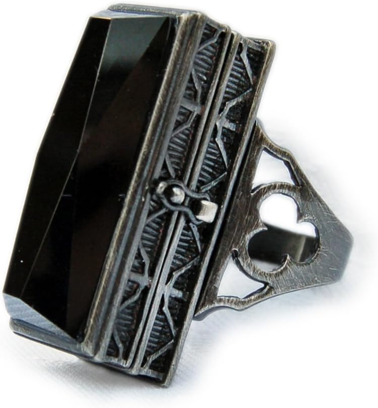 Eastern Jewellery Trading Poison Coffin Ring with Black Onyx .Large and Heavy with Extra Lock. Great for Small Keepsakes. Most Impressive!