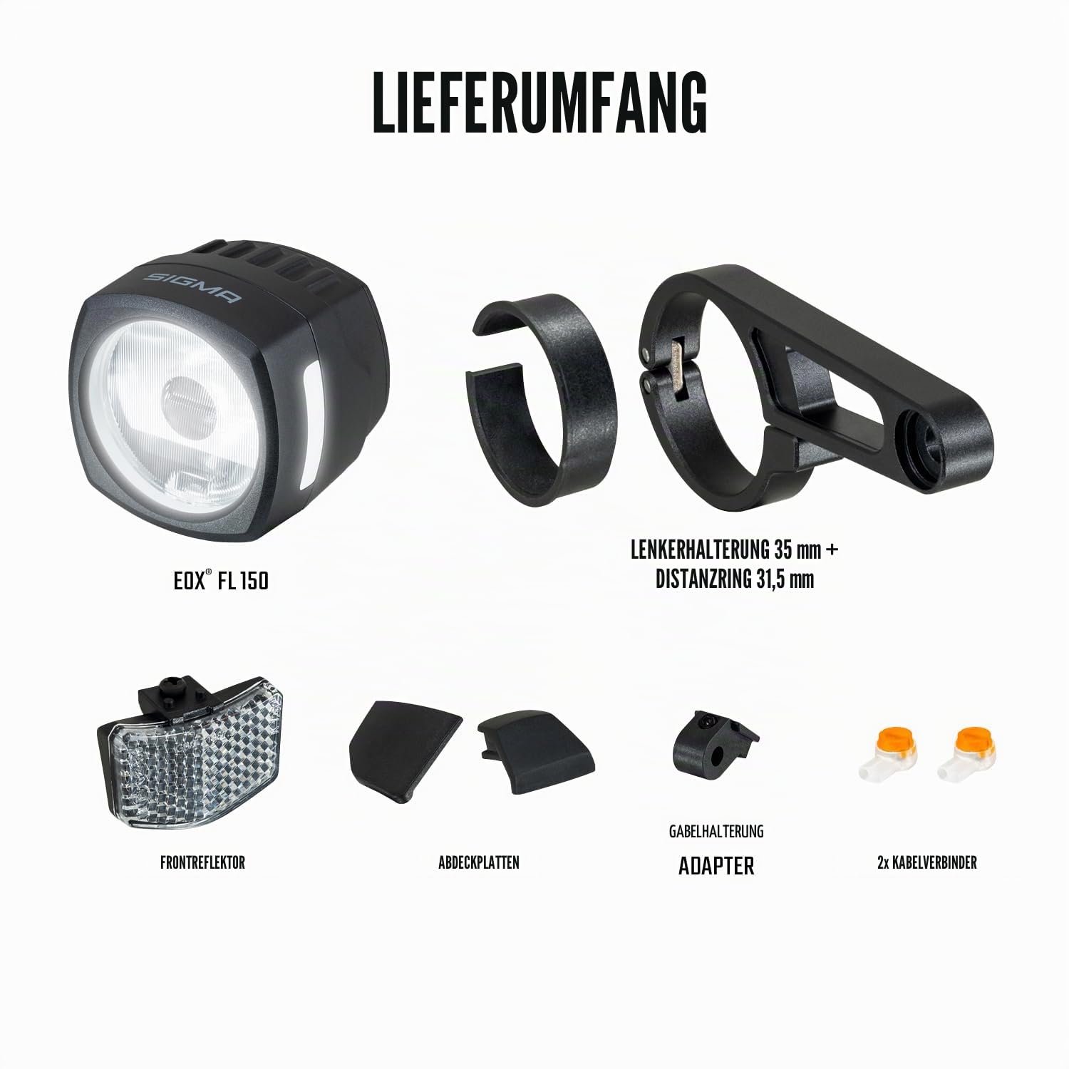 SIGMA EOX FL 150 | StVZO zugelassene Beleuchtung für E-Bikes | E-Bike Frontleuchte mit 150 LUX | USB-C Ladeanschluss | Tagfahrmodus & Lichtsensor