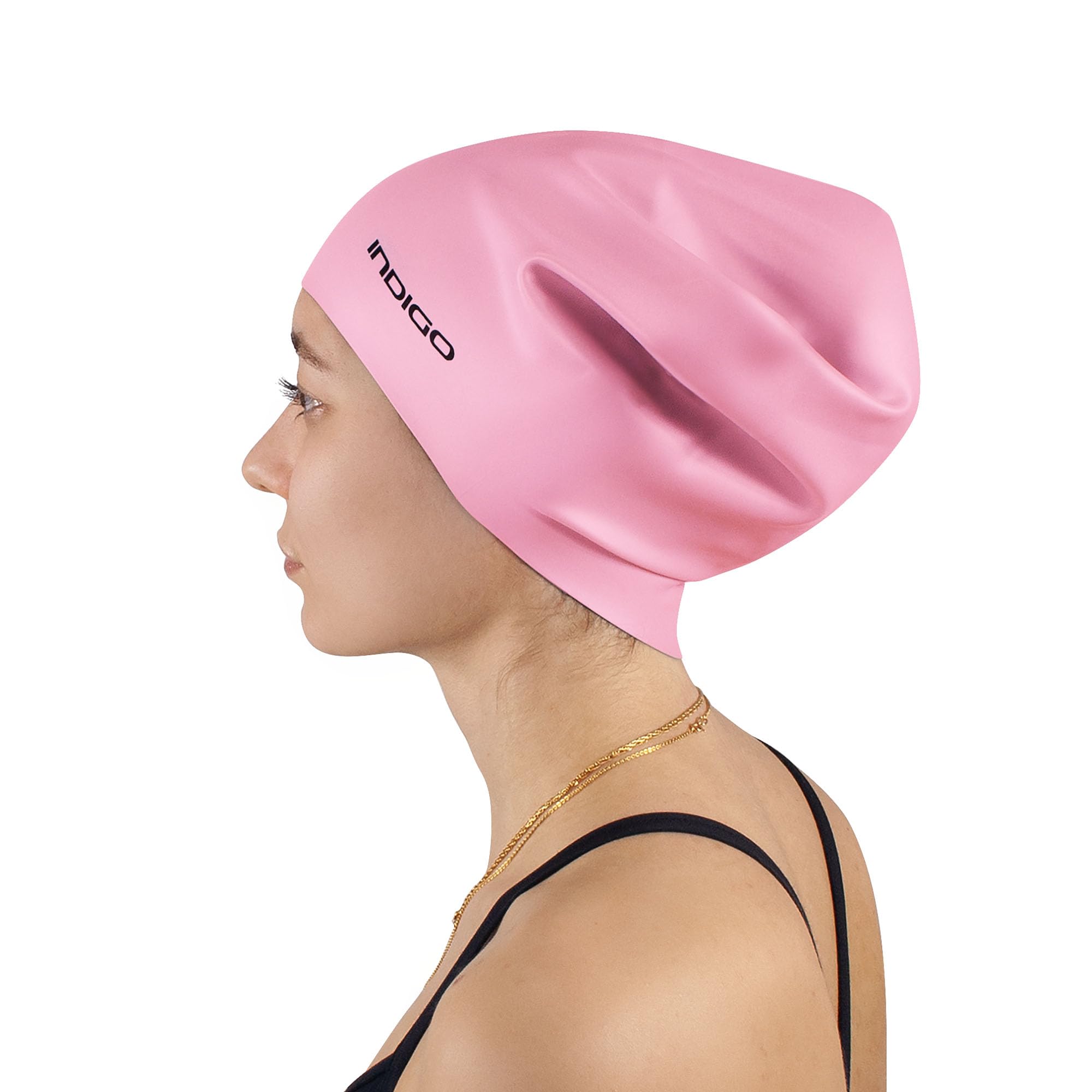 DRUNA Silicone Swim Cap | for Long Hair | Extra Large & Comfortable | Waterproof & Durable | Ideal for Thick Hair | Bright Colors | for Ocean & Pool (Pink)