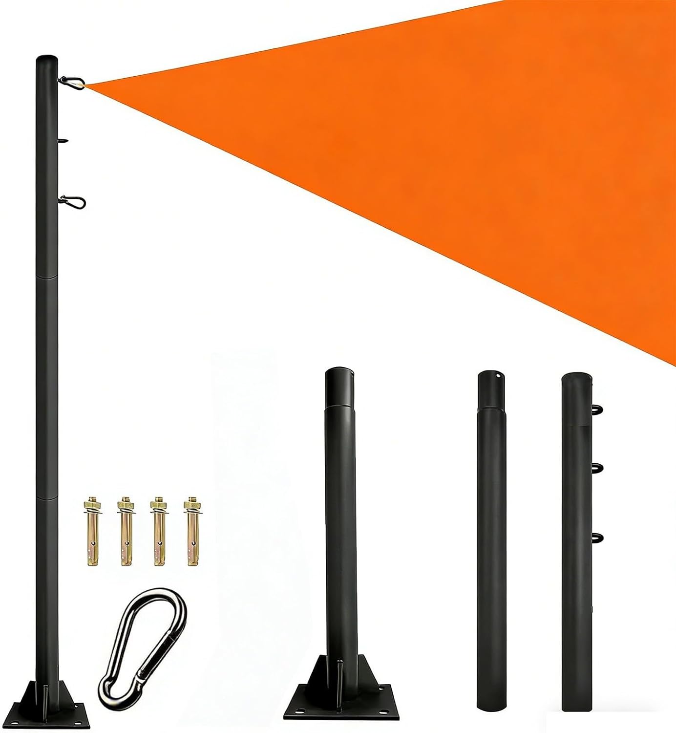 Sun Shade Sail Pole 9.3Ft Outdoor Sunshade Sail Post Support Awning Canopy Heavy Duty Metal Pole Kit for Patio Garden Deck (Cement Floor, 1)