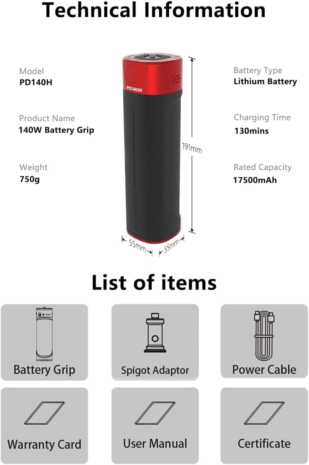 IFOOTAGE PD140H 140W Battery Grip – USB-C Portable Charger for Shark Nano Camera Slider,Cameras, Laptops,iPads,and Photography Gear