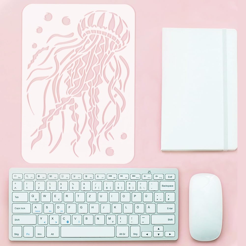 FINGERINSPIRE 4 Stencil Graffiti Con Pennello 21x29.7cm – Teschio, Scimmia, Cuore, Fiamma, Farfalla – Fai Da Te - 2