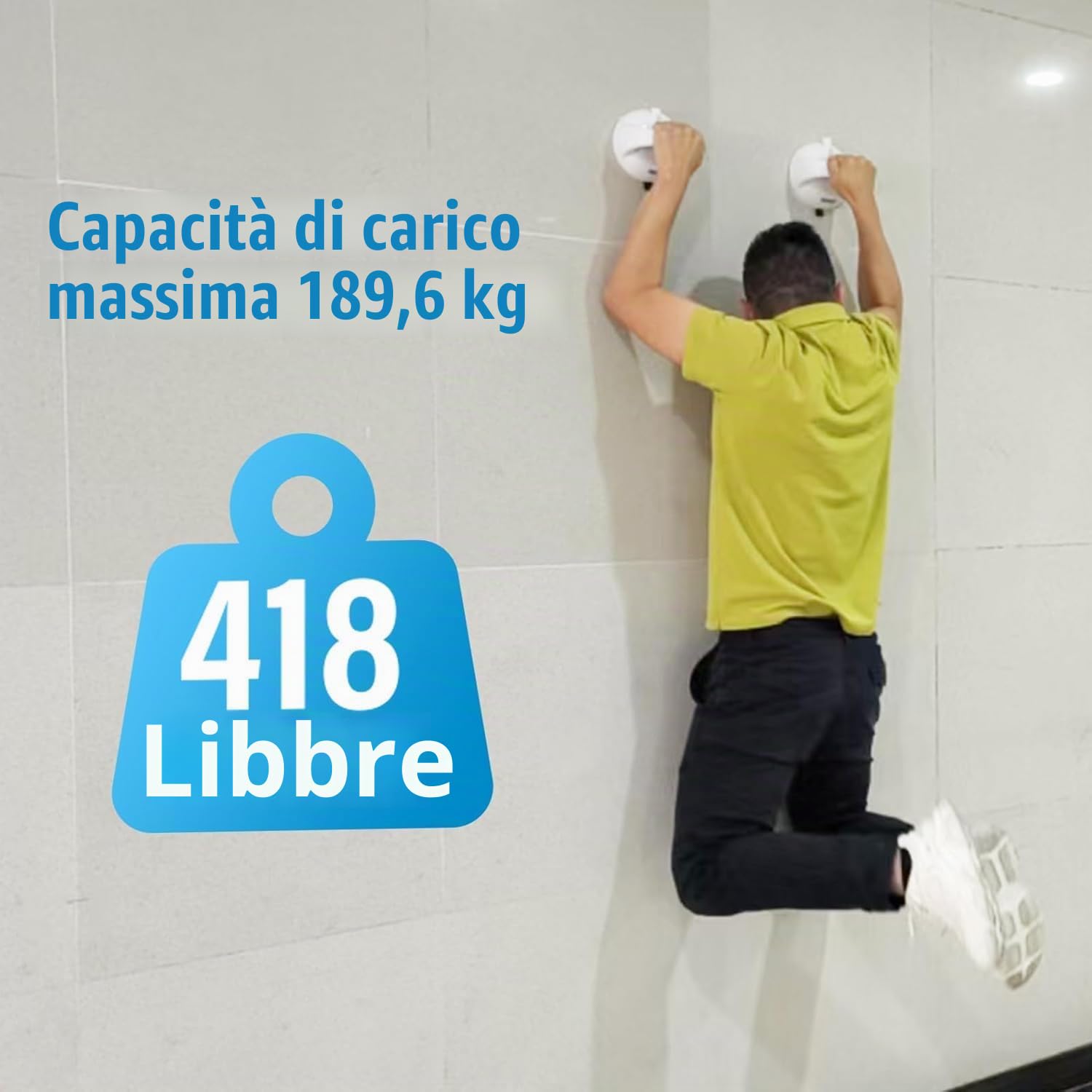 Maniglioni per doccia senza foratura - Set da 2 - Ventosa extra forte 190 kg - Linea di sicurezza rossa - Per anziani e disabili - Solo superficie liscia