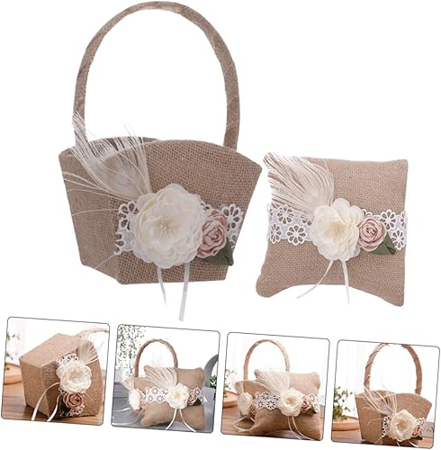 Miniatura 3 de Juego de cesta de boda anillo almohada niña cesta anillo almohada para dama de honor