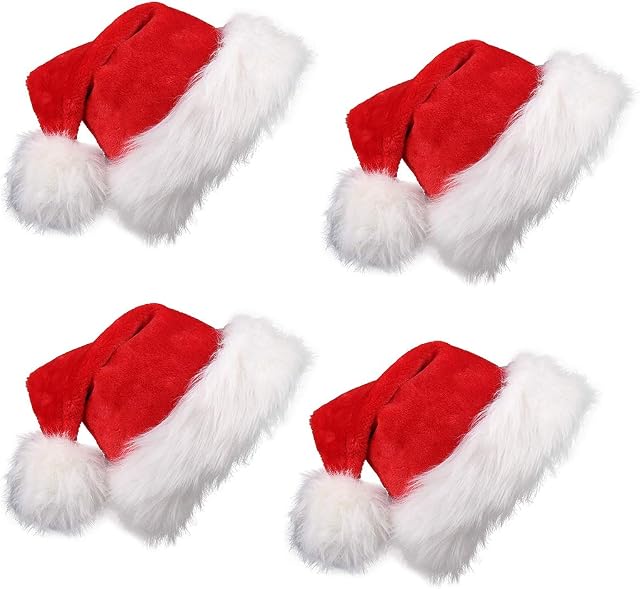 VEYLIN 4 Pieces Father Christmas Hat Red Santa Hats for Children Adults Thickened Warm Christmas Party Hats