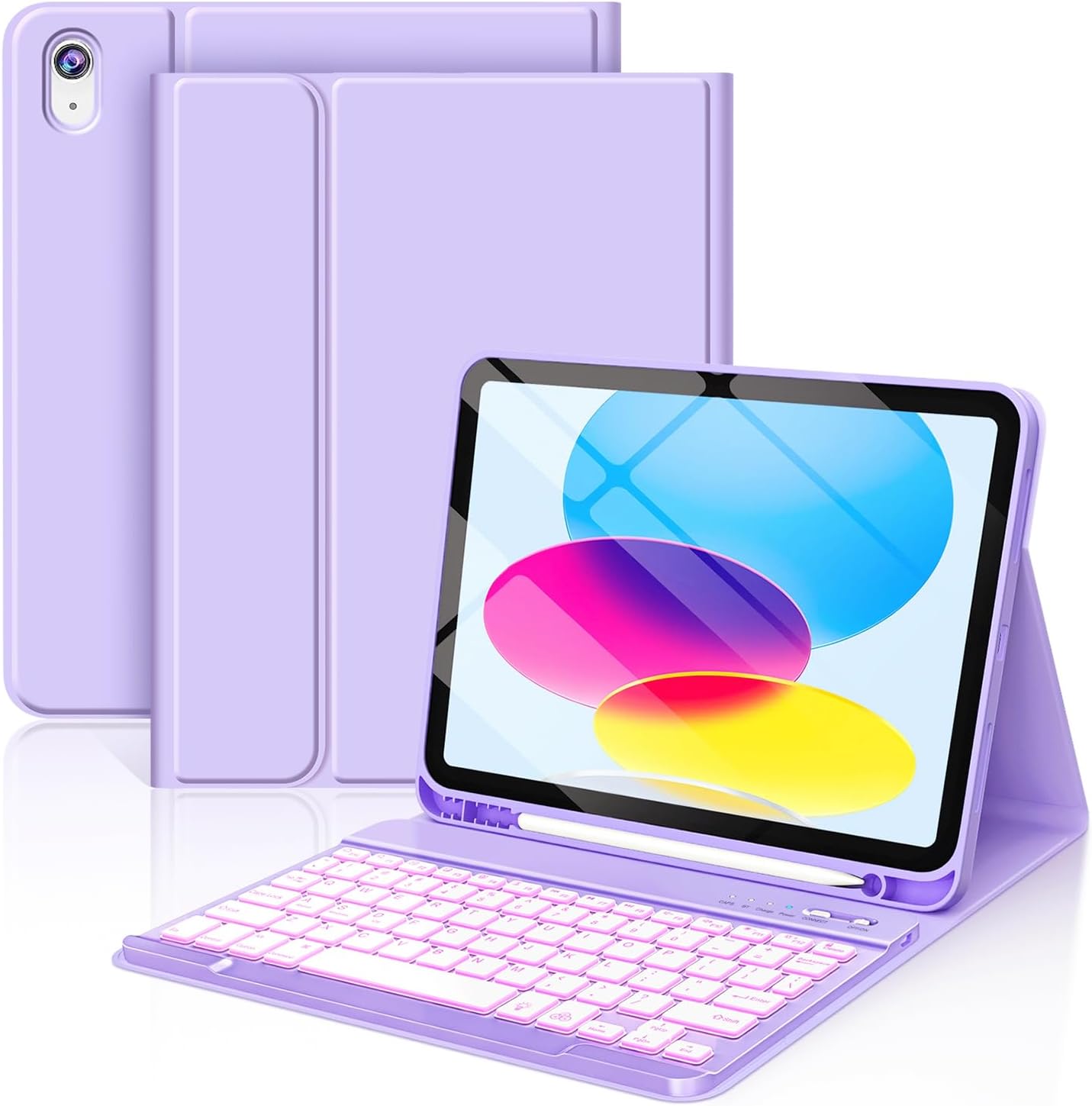 FUWANG for iPad A16 11th 10th Generation Case with Keyboard, Magnetic Detachable 7-Color Backlit Folio Cover Keyboard Case for iPad (A16) 11th 11 inch/10th Gen 10.9 inch with Pencil Holder, Purple