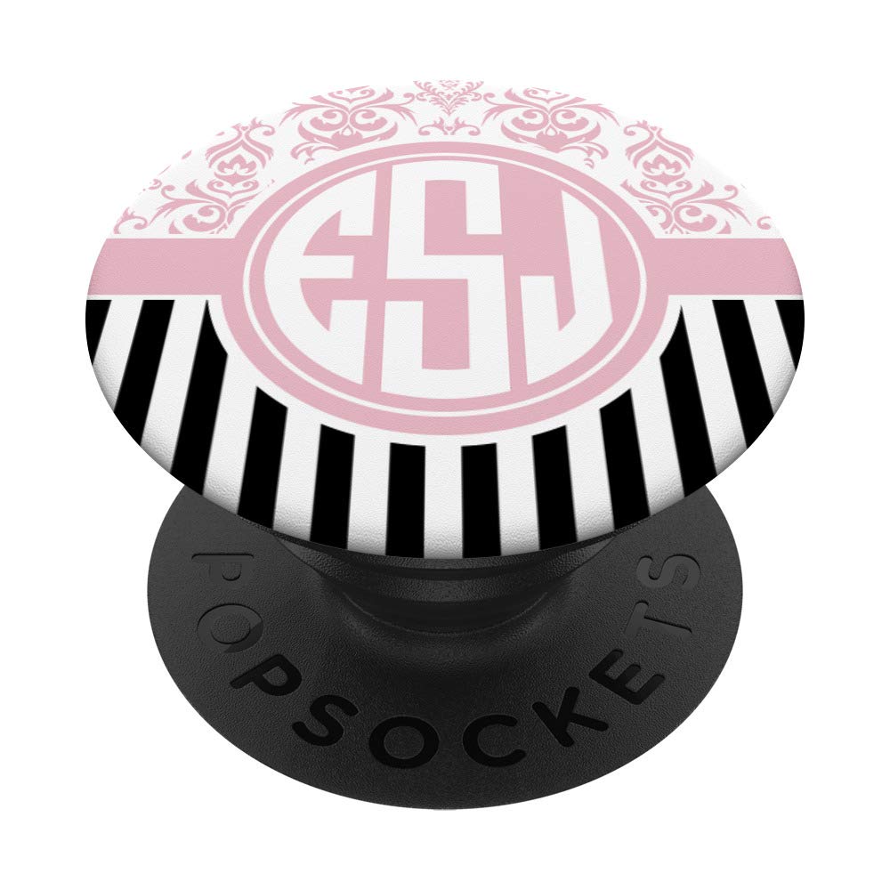 ESJ Monogram Gift pink Damask Initials ESJ or EJS PopSockets Grip and Stand for Phones and Tablets