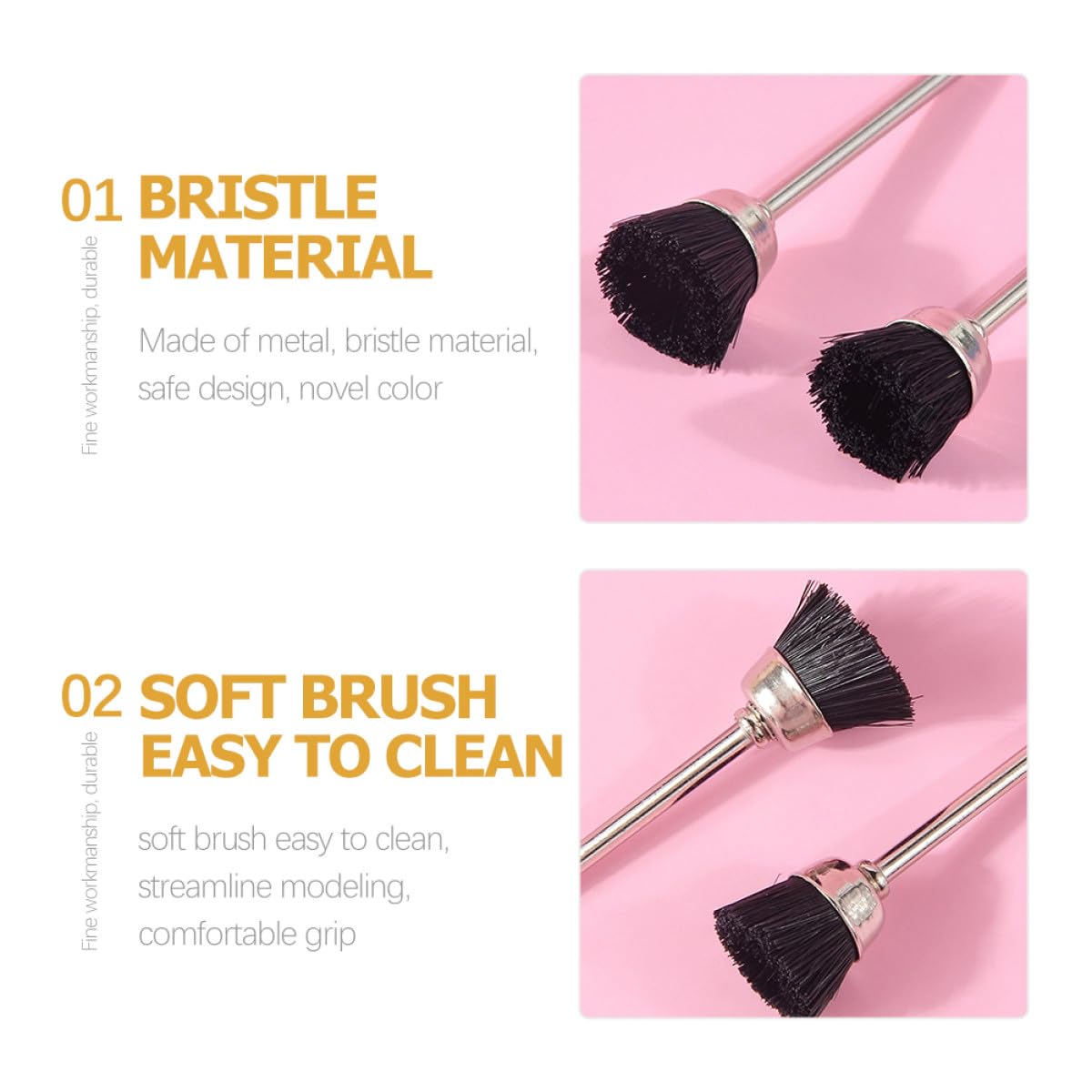 Tofficu Spazzola per Punte da Lavoro Unghie 8 Pezzi Nero Multifunzionale in Metallo e Setole per Manicure Professionale in Salone Unghie