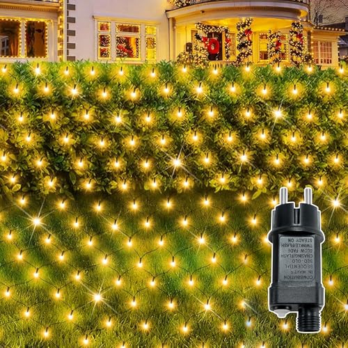 Eldzenith Lichternetz Außen 3x2m, Lichterkette Netz 250 LED Warmweiß...