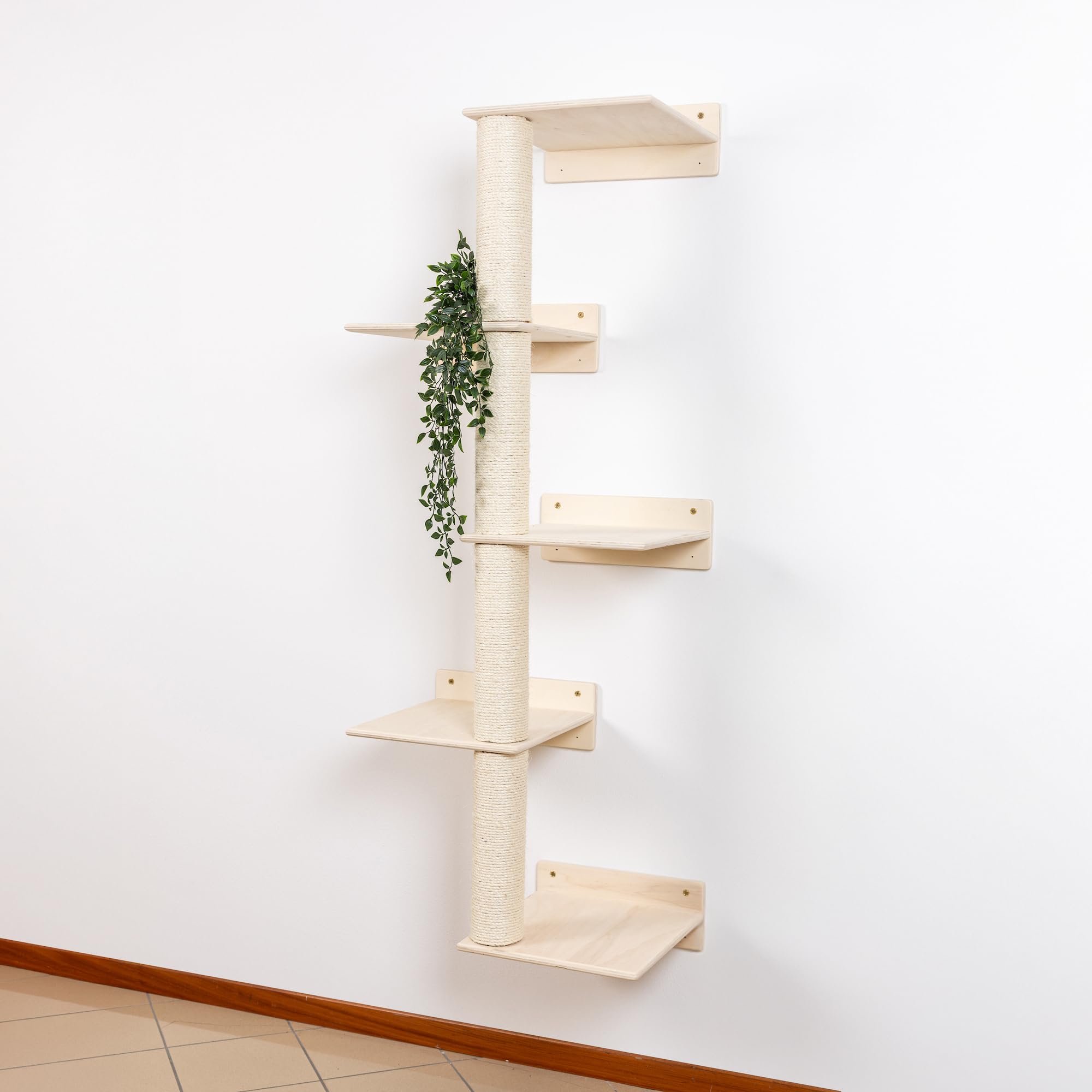 Albero Tiragraffi per Gatti in Legno D'abete PEFC Fatto a Mano, con Ampie Mensole per Gatti, Tiragraffi Verticale in Corda Sisal per Arrampicare, Graffiare, Giocare, Fino a 20kg, Percorsopergatti