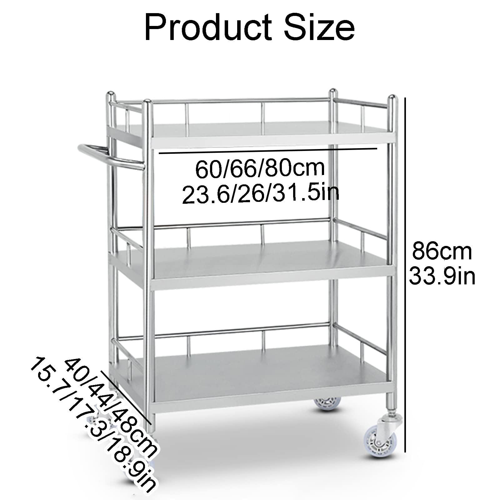 Carro de servicio de laboratorio de acero inoxidable de 2 niveles con ruedas omnidireccionales silenciosas, 60 x 40 cm, ideal para laboratorios y profesionales