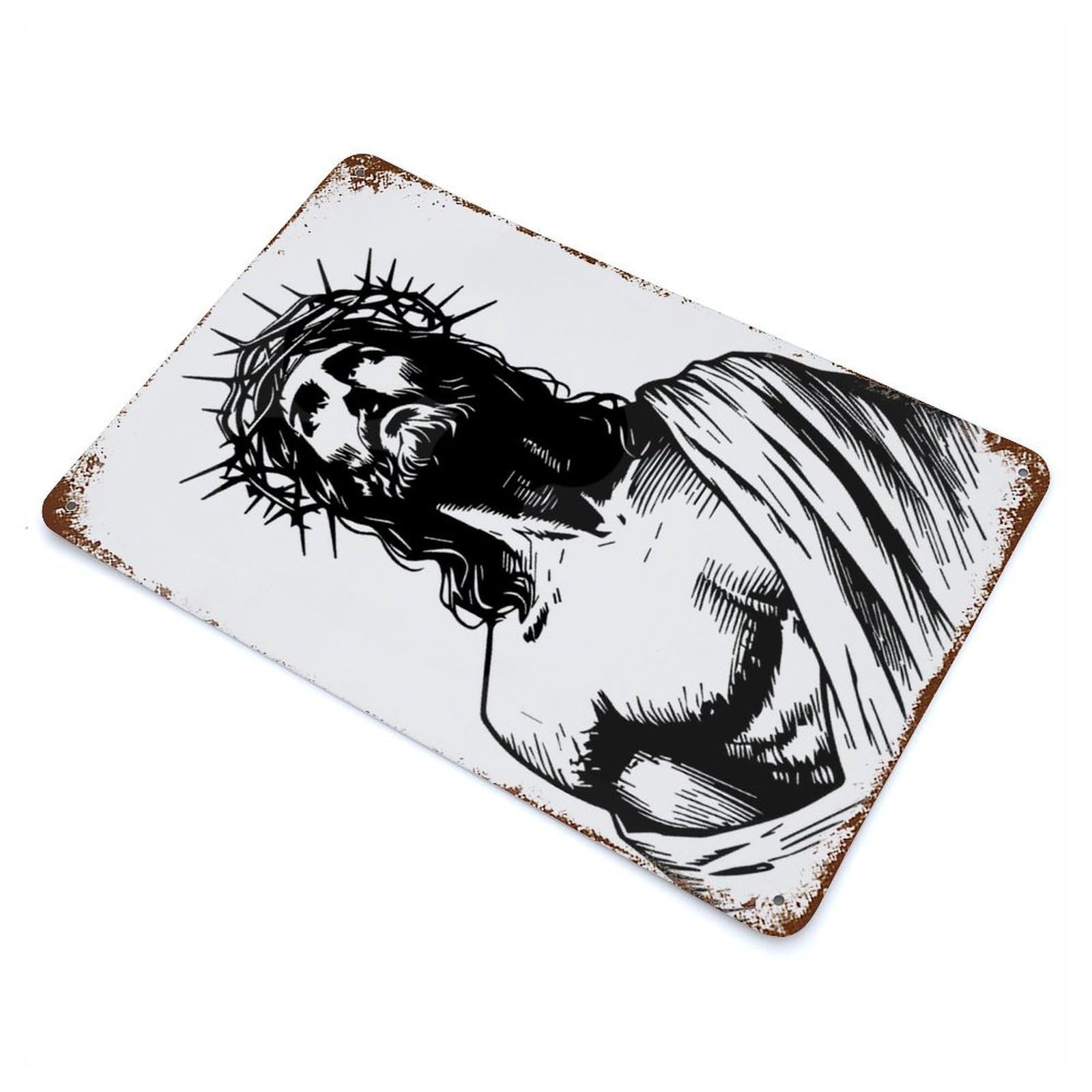 Jesus Christ with Crown of Thorns Decorative Tin Sign 11.8"x7.9", Rustic Home Decor for Garage, Pub Or Kitchen