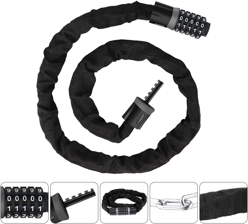 DIAOPROTECT Bike Lock,Bicycle Cycling Chain Lock with 5-Digit Resettable Password,120cm/6mm Heavy Duty High Security Anti-theft Outdoors Locks for Bicycle,Motorbike,Scooter,Strollers,Gate Fence&Doors