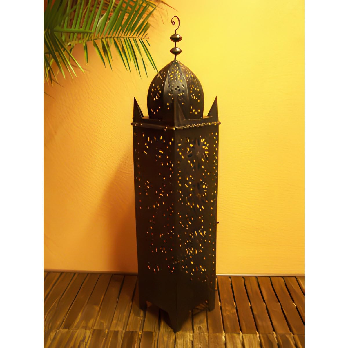 Marrakesch Orientalna Latarnia z Metalu, Czarna, Frane 130 cm, Marokańska Latarnia Ogrodowa i Podłogowa, Lampion Wiszący lub Do