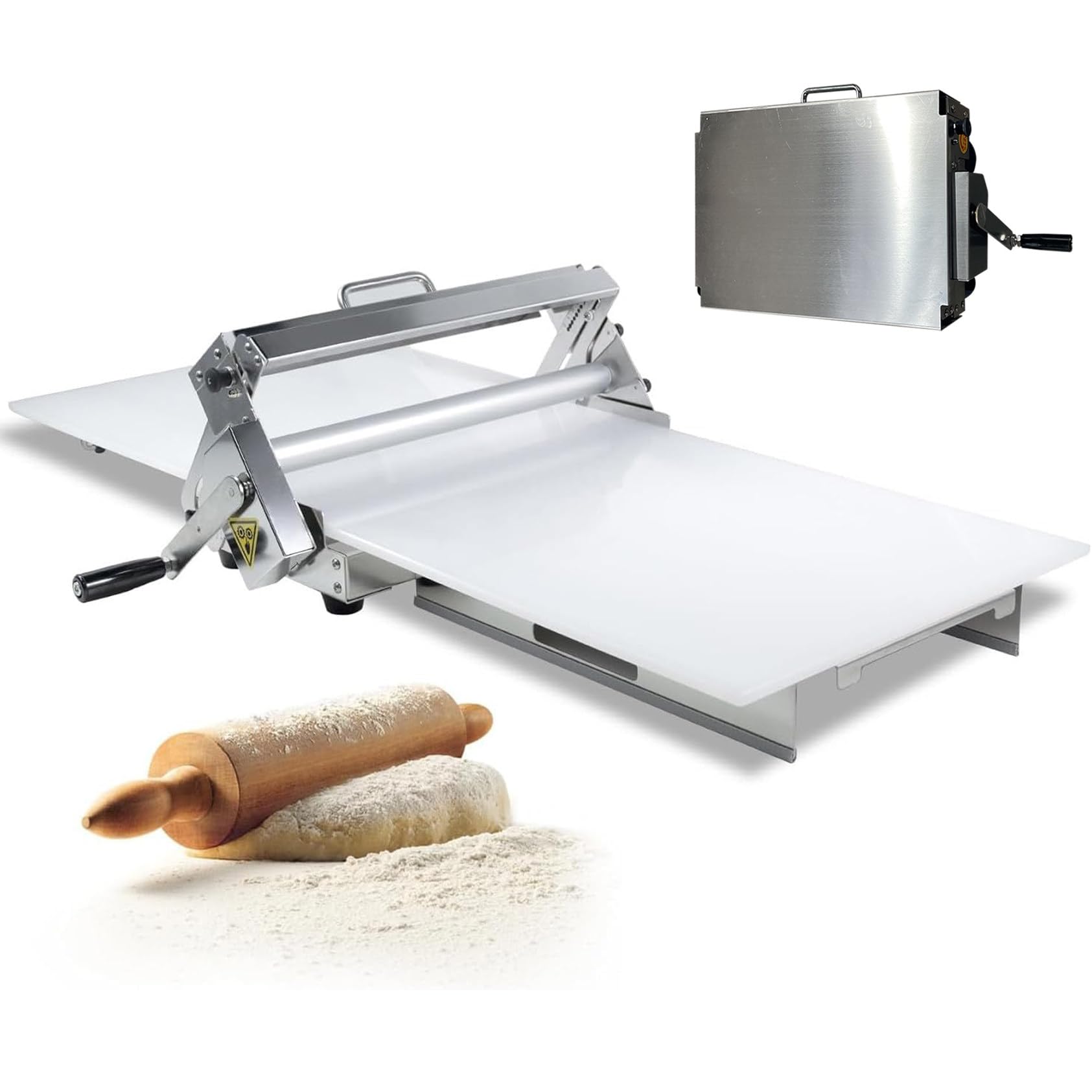 Commercial Dough Sheeter Machine,Folding Dough Sheeter Manual Dough Roller Machine for Bakery Pizza, Stainless Steel, Sheeter Thickness Adjustable,Model300