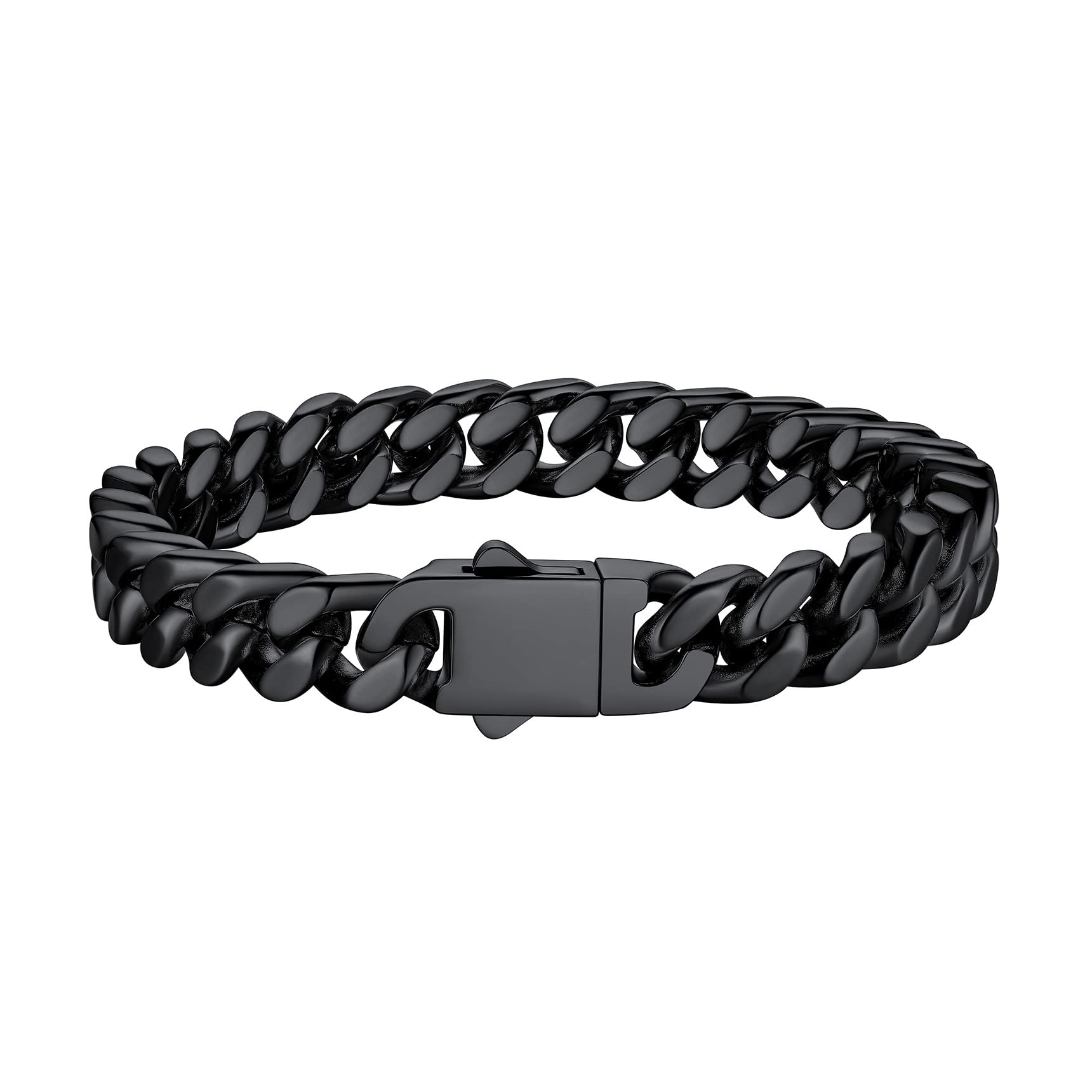 Bestyle Armband Herren Schwarz Panzerkette Armbänder für Herren Edelstahl Glieder Armband für Männer Jungen Armkette Hip Hop Rapper Modeschmuck 9mm Breit, 19cm Lang