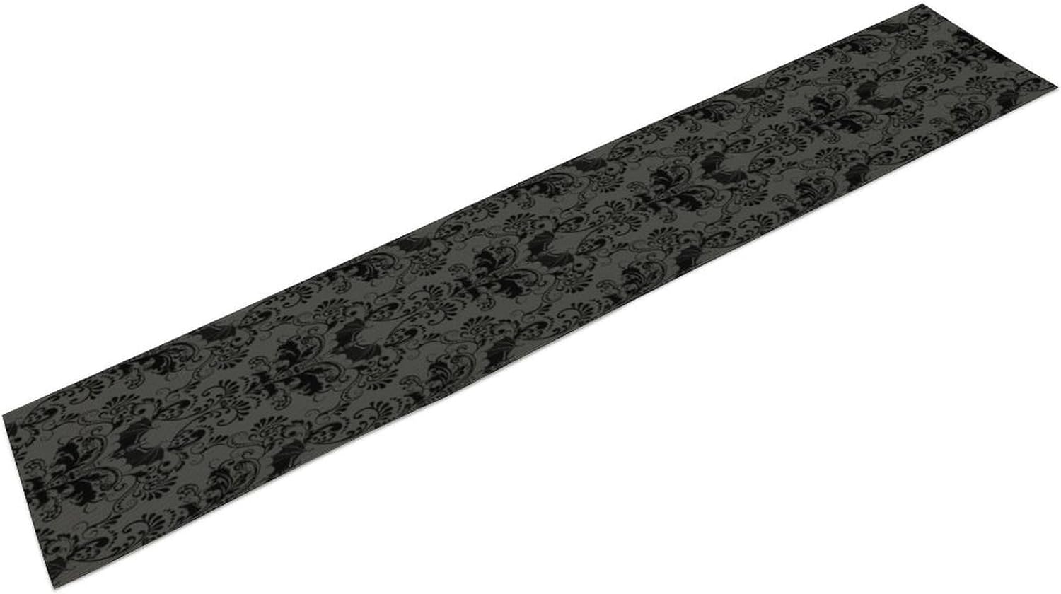 Black Damask Table Runner, Bats Skull Gothic Antique Victorian Black Floral Bohemian Exotic Table Runner for Home Kitchen Dining Table Party Holiday Decor, 13x90inch
