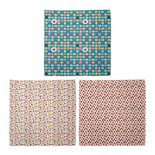 ABAKUHAUS Pack de 3 Bandanas Unisex, Deliciosa panadería colorido Donuts Medley hinchada de esmerilado de las magdalenas, Multicolor
