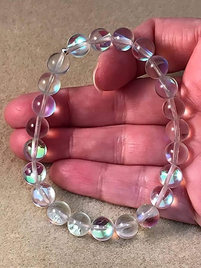 Natural Angel Aura Quartz Bracelet 8mm Beads 7.5 Inches Stretchable Length Handmade Healing Crystal Jewelry for Women & Men - Image 5