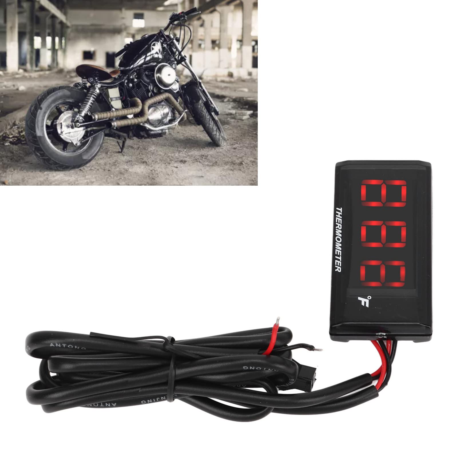 Thermomètre de Moto LCD DC 12 V, Compteur de Température D'eau étanche Ultra Fin avec Adaptateur de Bougie D'allumage de 10 Mm (Rouge)