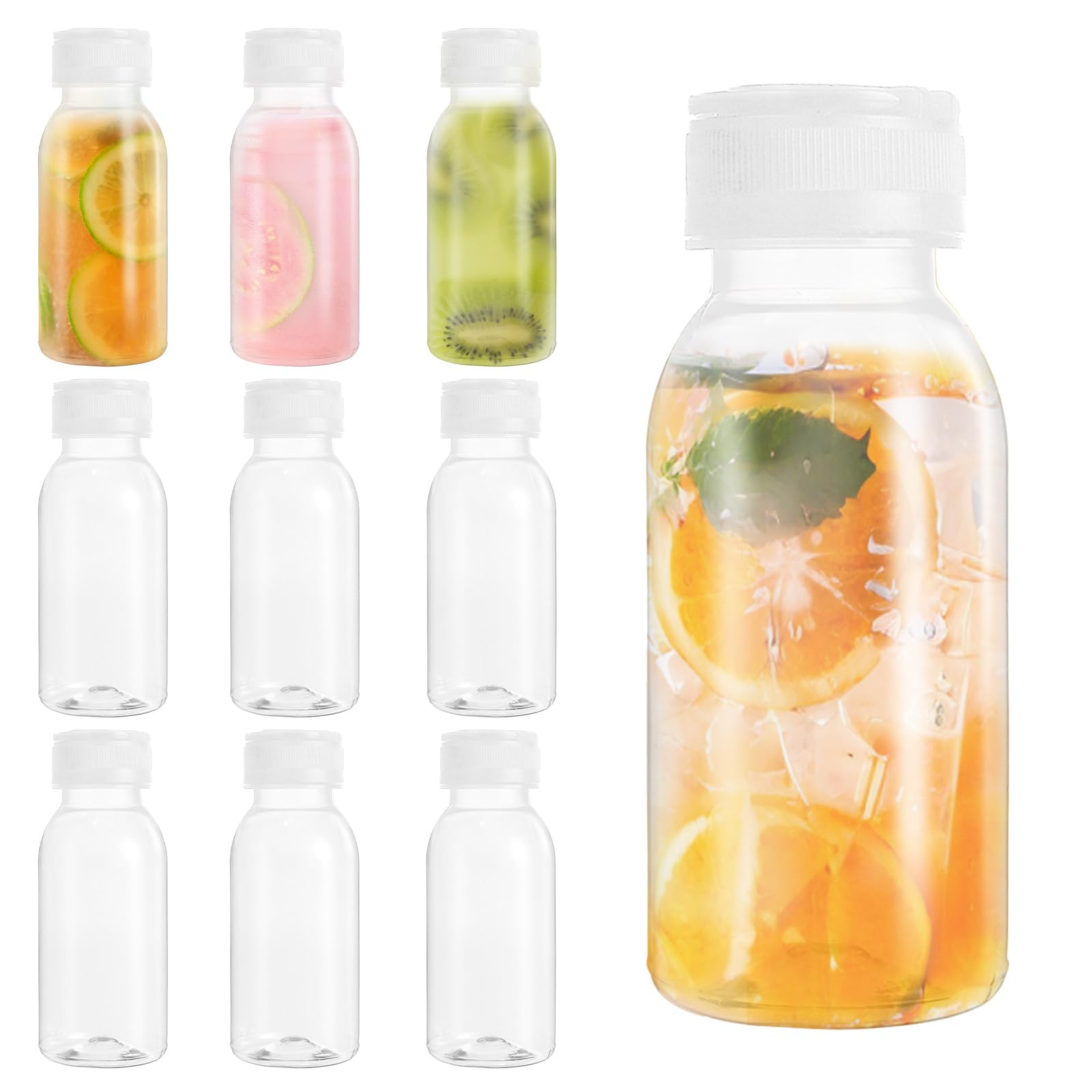 ASelected 10 Pack Plastic Bottles with Lids, Empty 200ml Bottles Clear Plastic Reusable Milk bottle for Juice Smoothie Beverages and Other Beverages