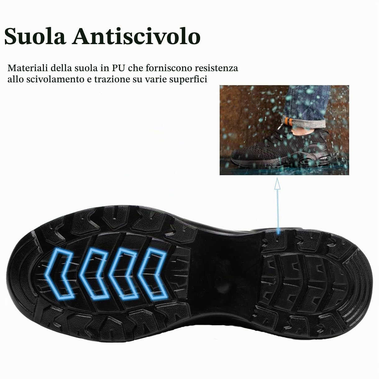 Scarpe Antinfortunistiche Uomo Donna Leggere Scarpe da Lavoro con Punta in Acciaio Traspiranti Antiscivolo Scarpe Sportive di Sicurezza 08 Puro Nero EU 43