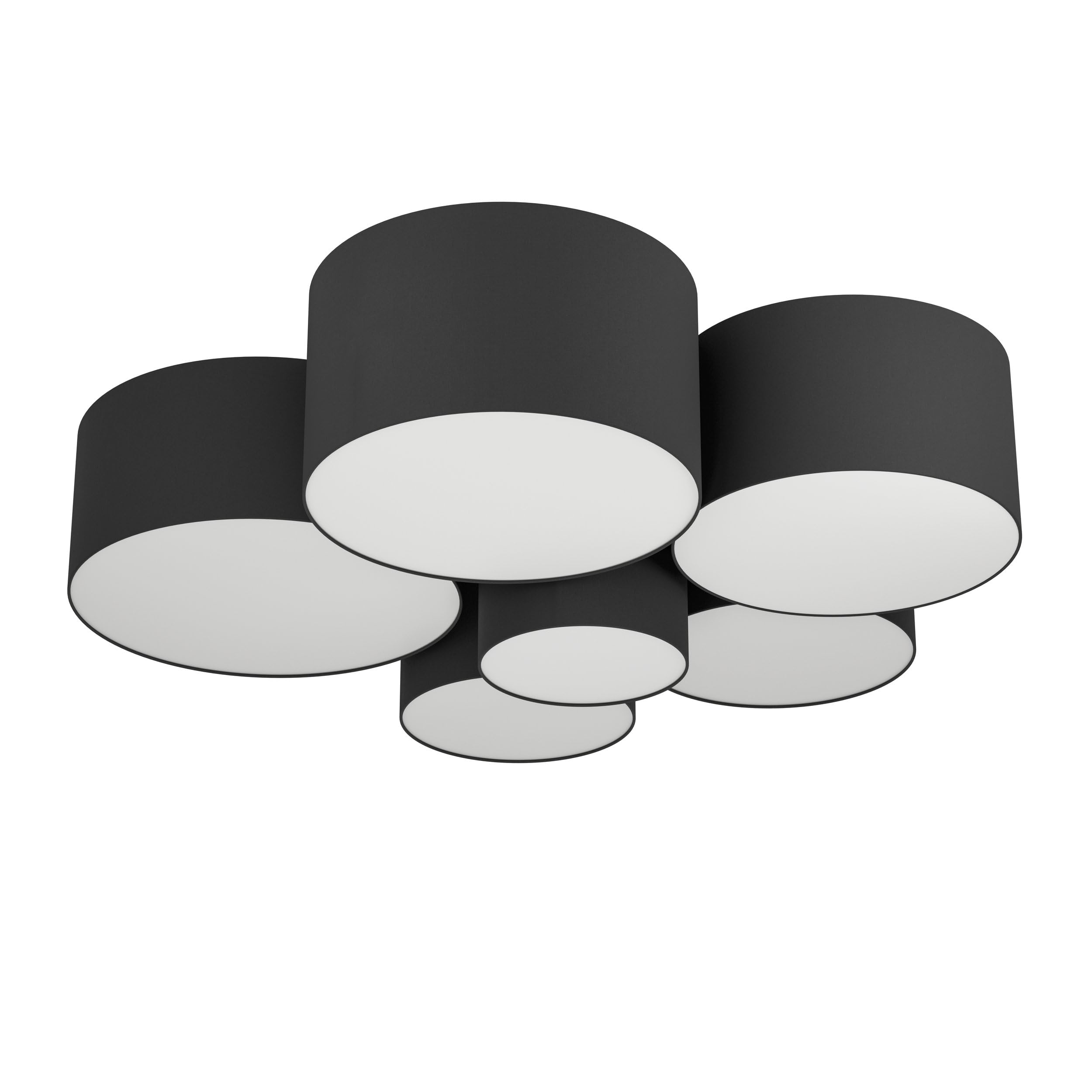Eglo Flush Ceiling Light Pastore 2, 6 Light Black and White Lighting Made of Fabric, Living Room and Hallway lamp, E27 Socket