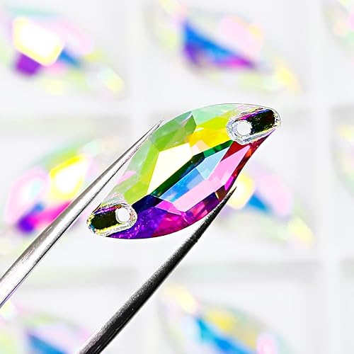 Miniatura 4 de Dongzhou Ab de cristal para coser diamantes de imitación con parte trasera plana, 2 agujeros para ropa, vestidos, manualidades, cuentas de costura,