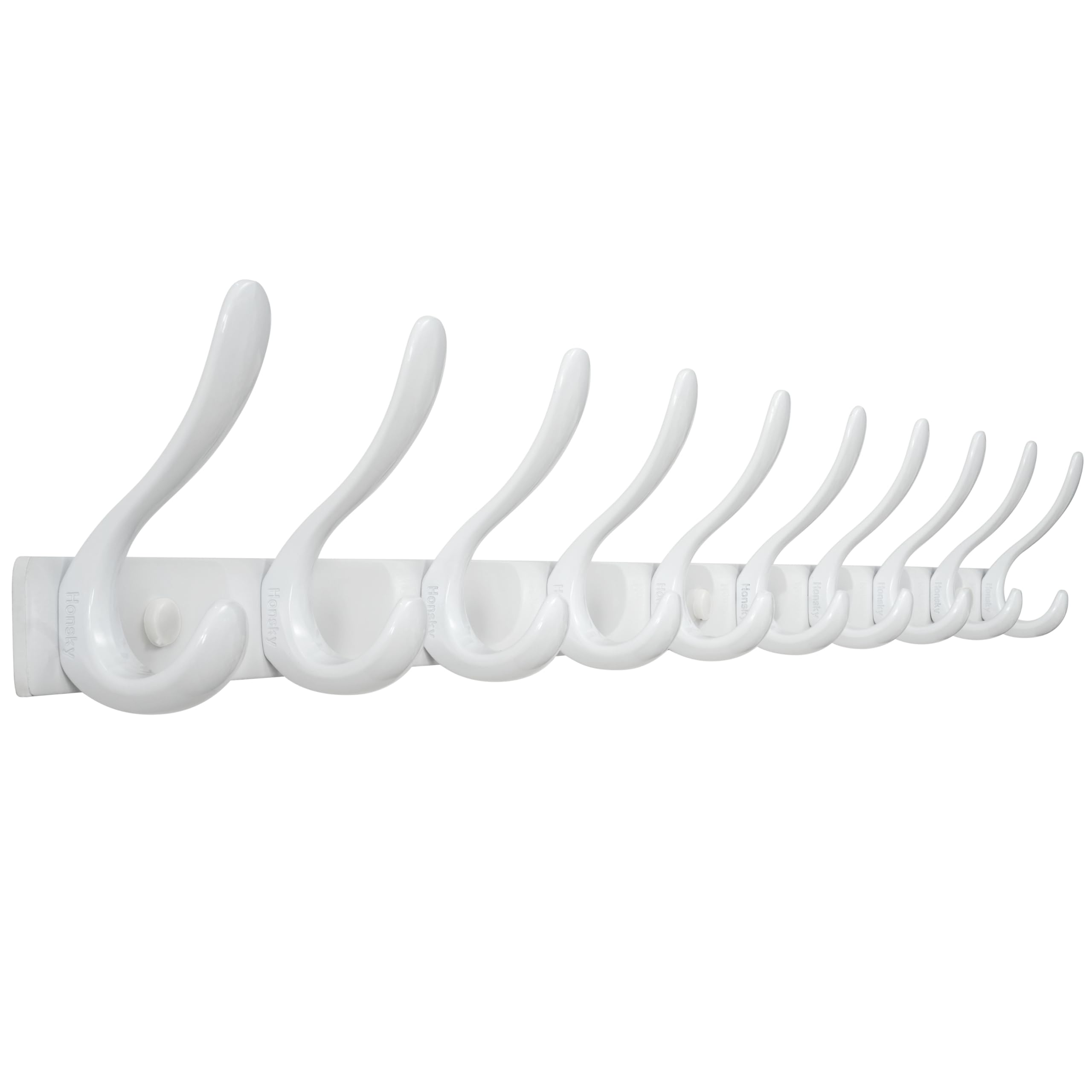 HONSKY Wall Mounted Coat Rack - 94cm Long Heavy Duty Metal 10 Double Hook, Sturdy & Space-Saving, for Hallway,Bedroom, Entryway, Holds Jackets, Hats,Bags,White — image 1