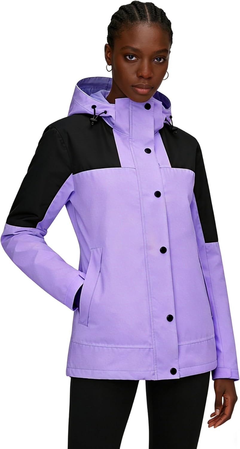 Rain Jacket for Women Waterproof Hooded Raincoat with Pockets Packable Windbreaker for Hiking Travel - Image 8