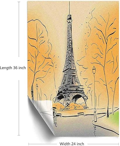 Miniatura 2 de Película de privacidad para ventana de París, torre Eiffel con hojas de otoño en efecto de boceto, punto de referencia navideño, película de vidrio