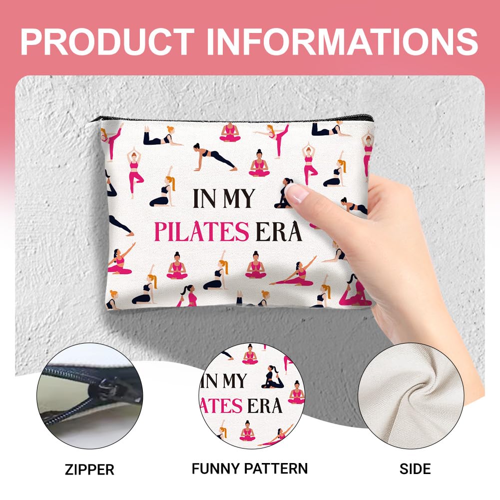4Pcs Canvas Pilates Teacher Appreciation Gifts Makeup Bag - 9.06" x 5.9" Only Hotties Do Pilates Cosmetic Bags Travel Organizer Portable Accessories with Zipper, Purse Organizer Pouches